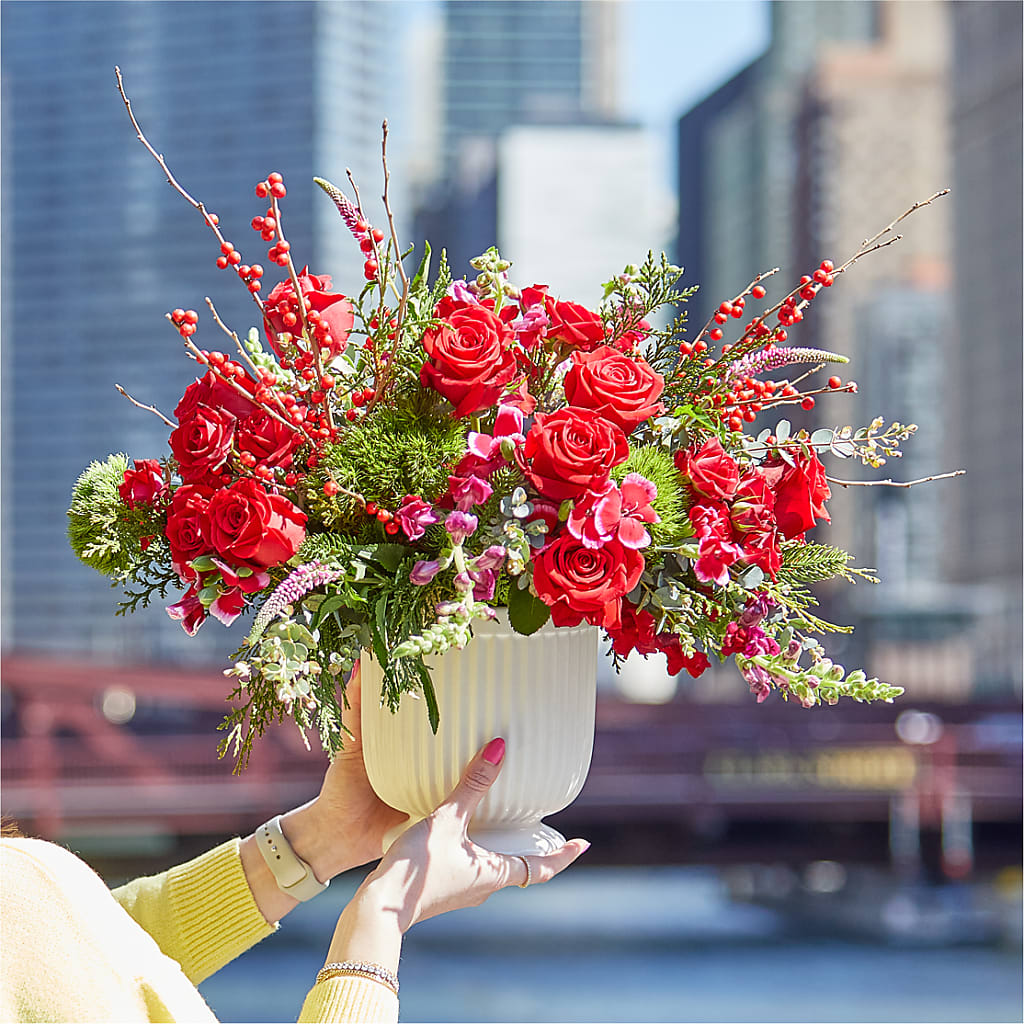 Big Red Bow Bouquet – Country Cottage Floral Creations, Conroe TX