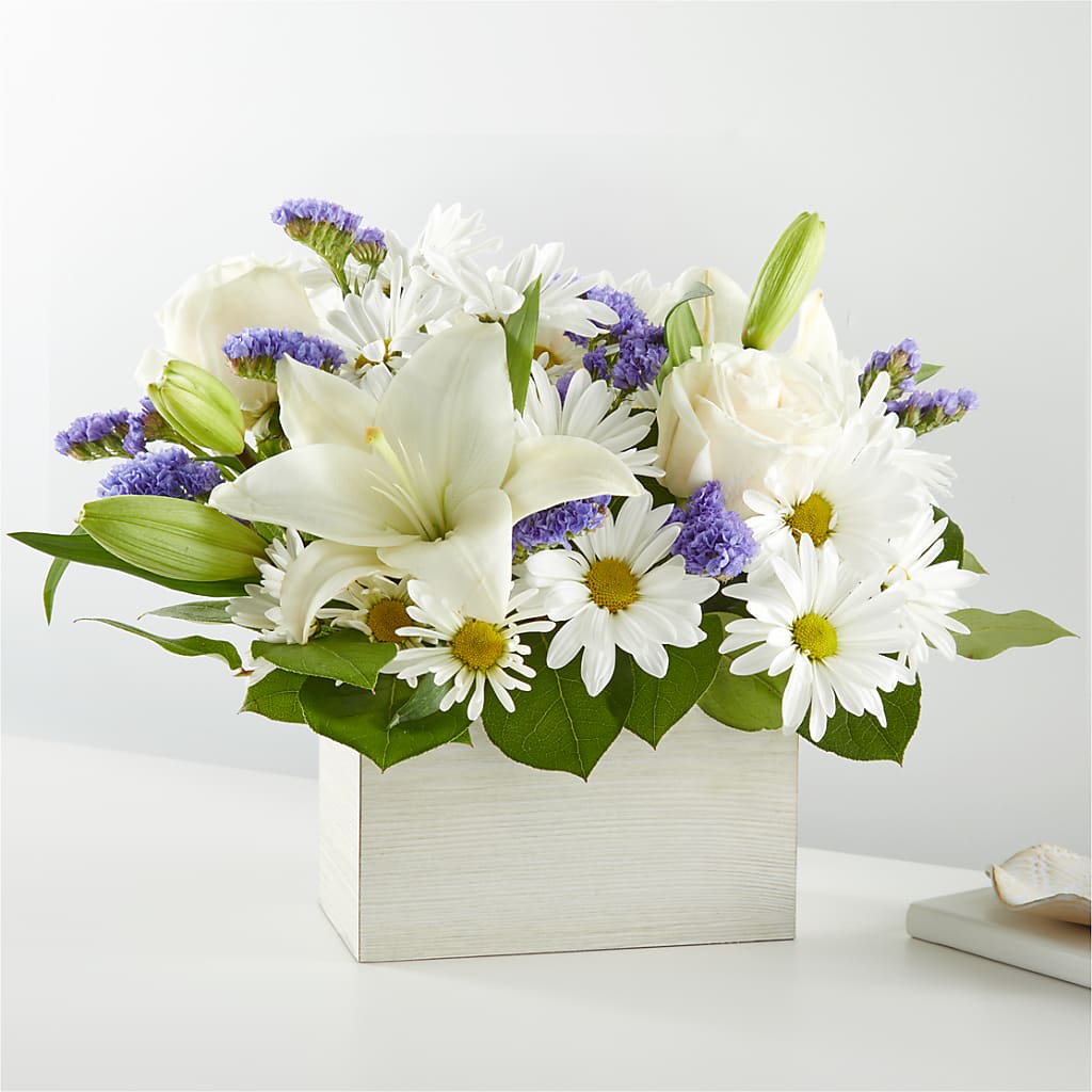 Beyond Blue Box Bouquet – Country Cottage Floral Creations, Conroe TX