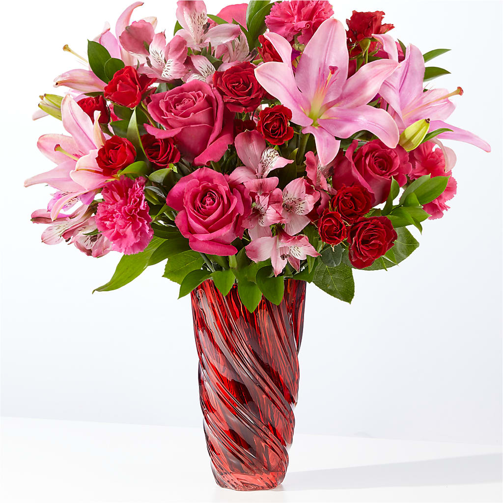 In Love Bouquet with Luxe Swirl Vase – Country Cottage Floral Creations, Conroe TX