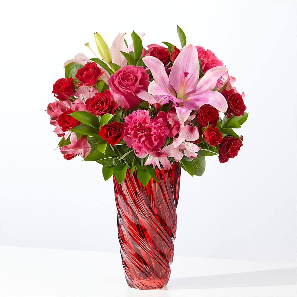 In Love Bouquet with Luxe Swirl Vase – Country Cottage Floral Creations, Conroe TX