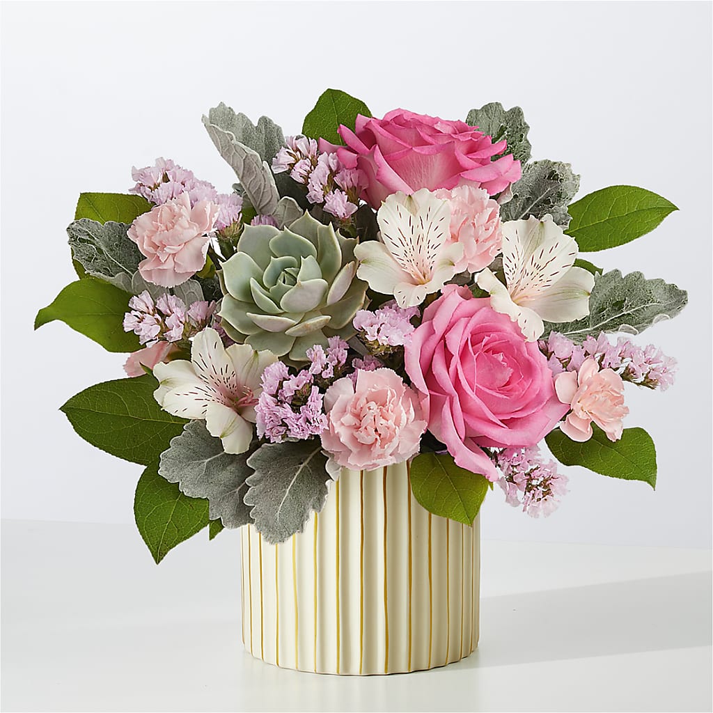 Dusty Rose Bouquet with Ivory Vase – Country Cottage Floral Creations, Conroe TX