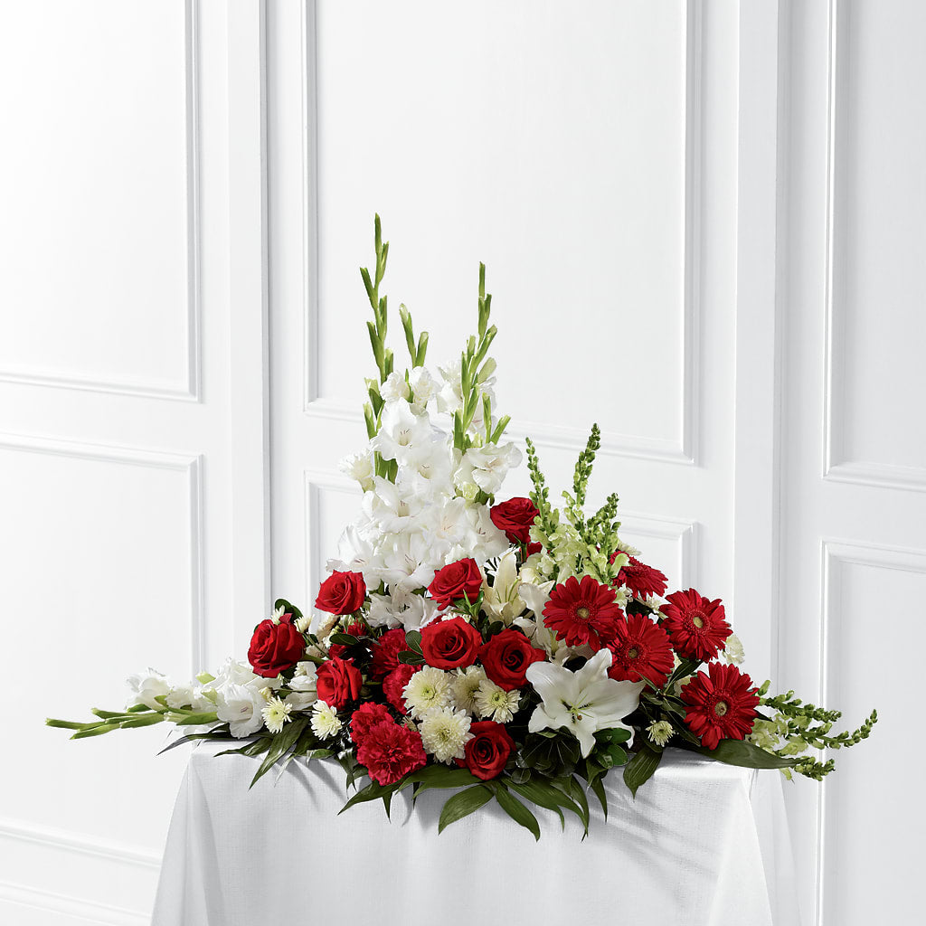 Crimson & White Arrangement – Country Cottage Floral Creations, Conroe TX