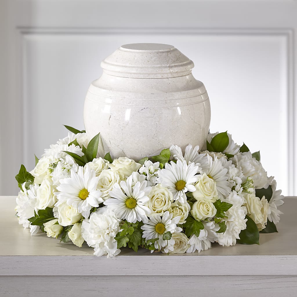 Ivory Gardens Cremation Adornment – Country Cottage Floral Creations, Conroe TX