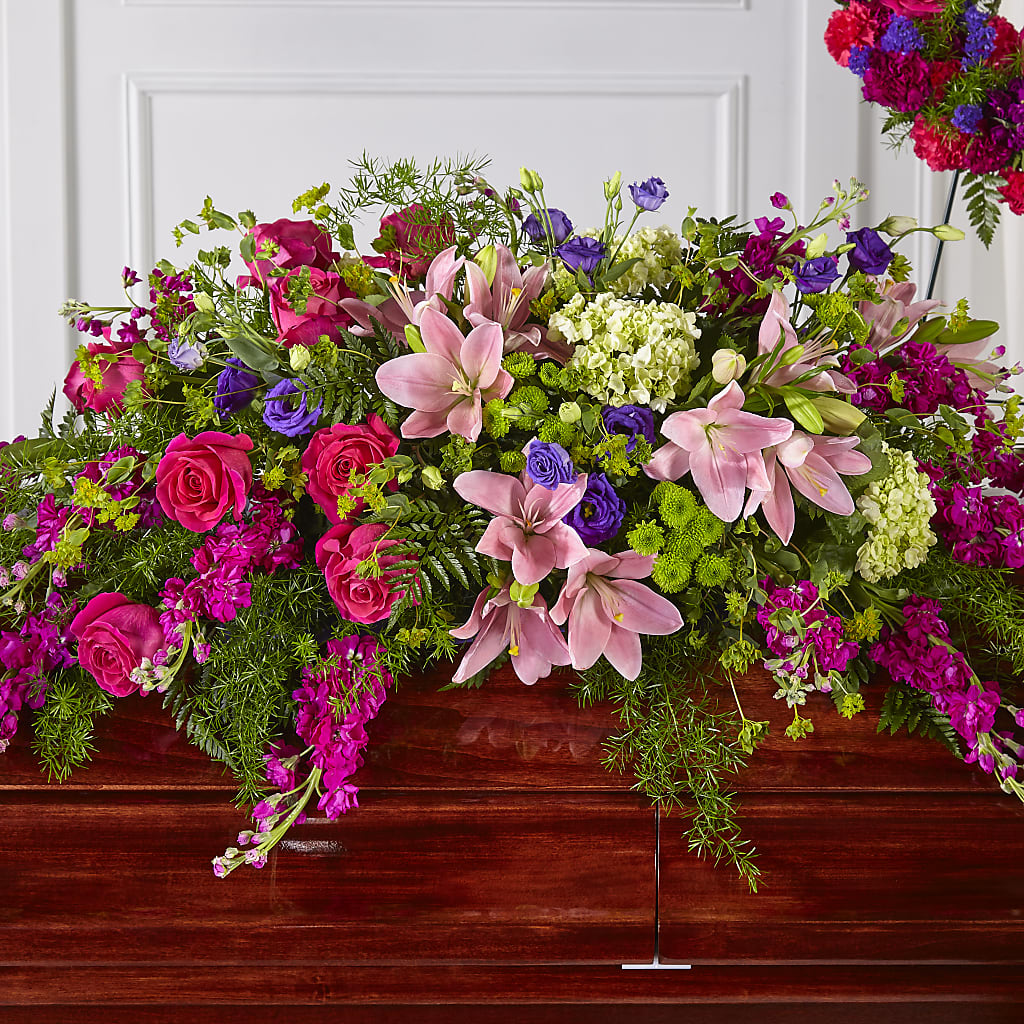 Radiant Tribute Casket Spray – Country Cottage Floral Creations, Conroe TX