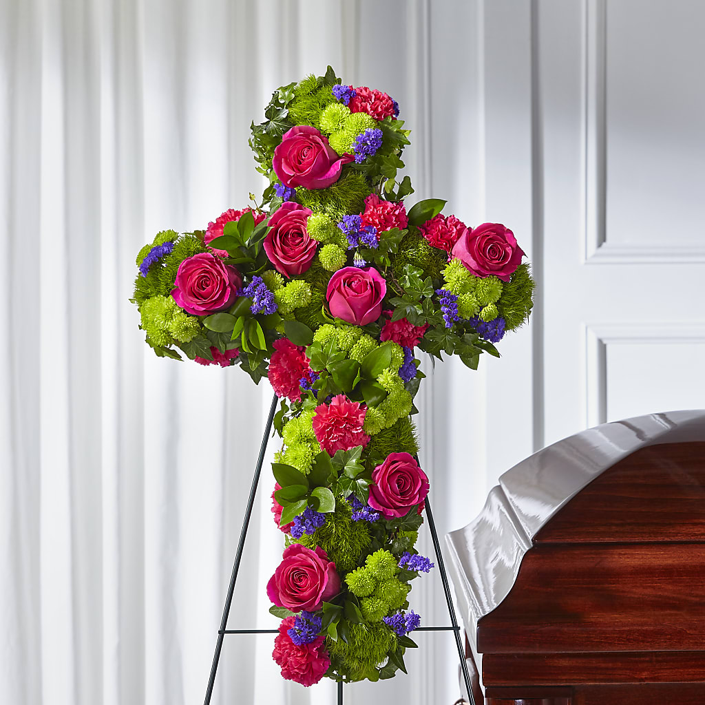 Tribute Rose Floral Cross – Country Cottage Floral Creations, Conroe TX