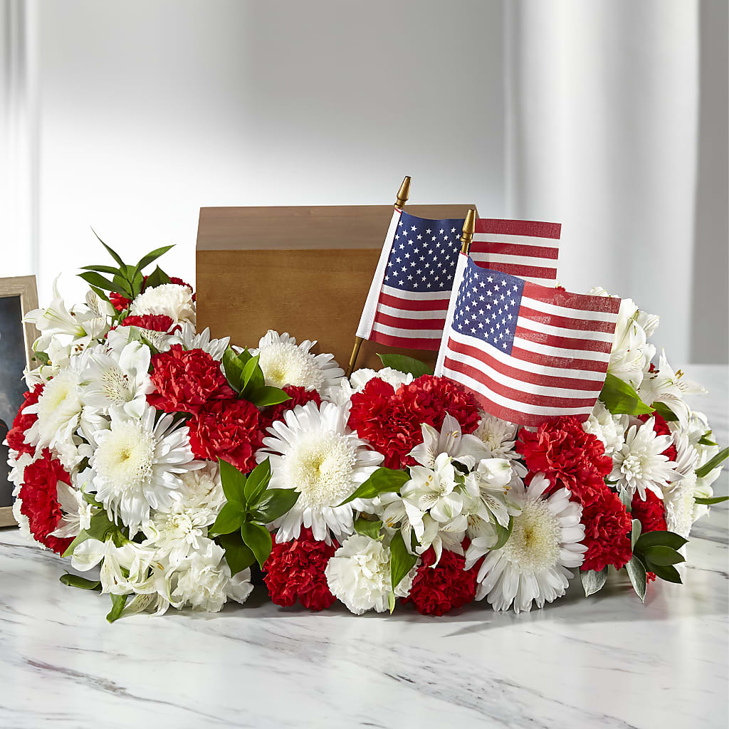 Spirit of Patriotism Cremation Adornment – Country Cottage Floral Creations, Conroe TX