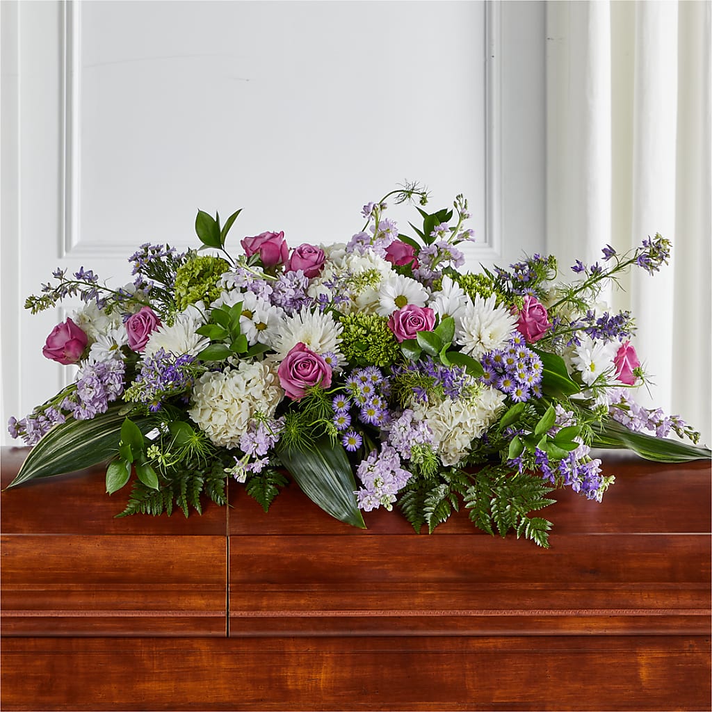 Meadows of Serenity Casket Spray – Country Cottage Floral Creations, Conroe TX