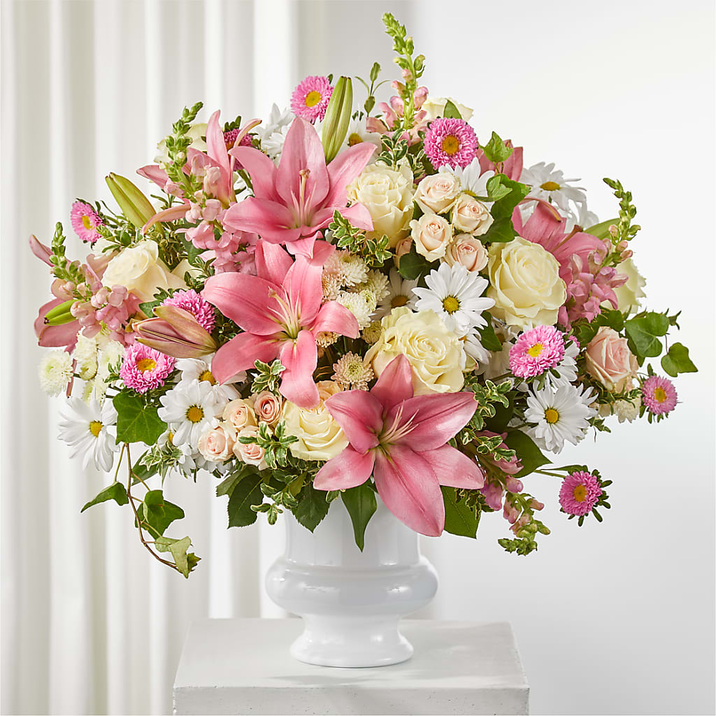 Empathetic Blooms Urn Arrangement – Country Cottage Floral Creations, Conroe TX