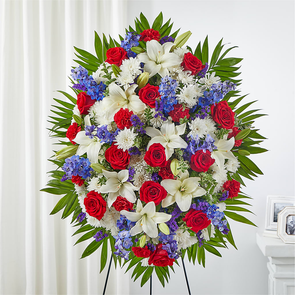 Cherished Service Standing Spray – Country Cottage Floral Creations, Conroe TX