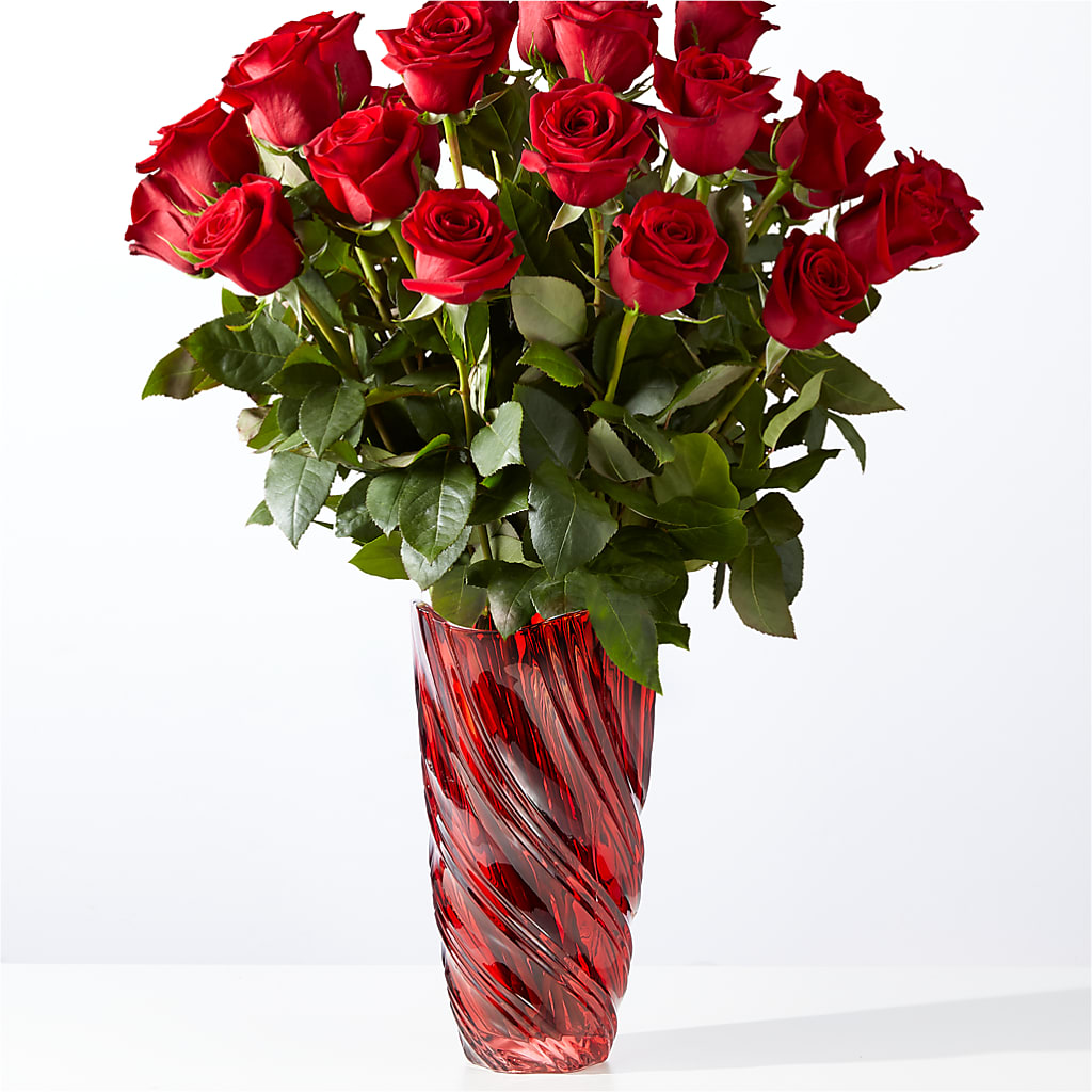 Classic Love Red Rose Bouquet with Luxe Swirl Vase – Country Cottage Floral Creations, Conroe TX