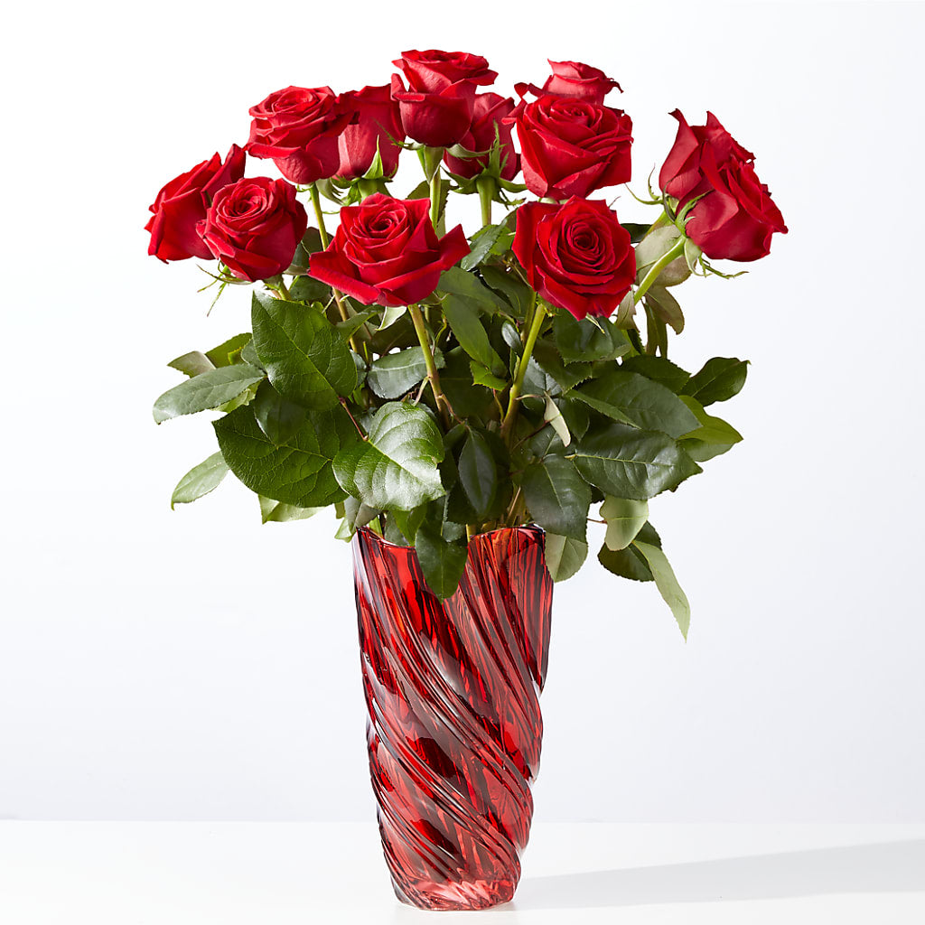 Classic Love Red Rose Bouquet with Luxe Swirl Vase – Country Cottage Floral Creations, Conroe TX