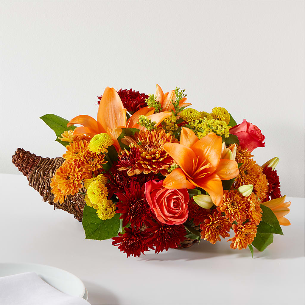 Bouquet of Blessings Cornucopia – Country Cottage Floral Creations, Conroe TX