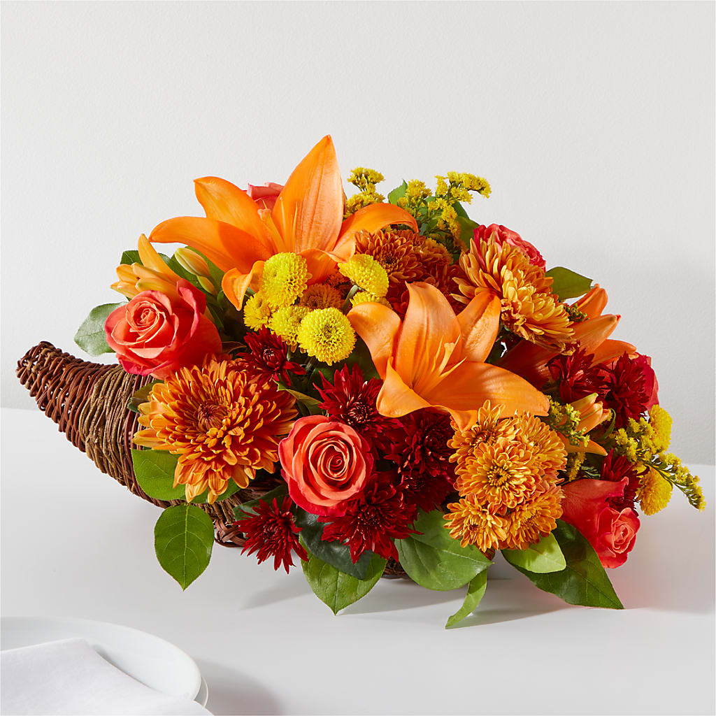 Bouquet of Blessings Cornucopia – Country Cottage Floral Creations, Conroe TX