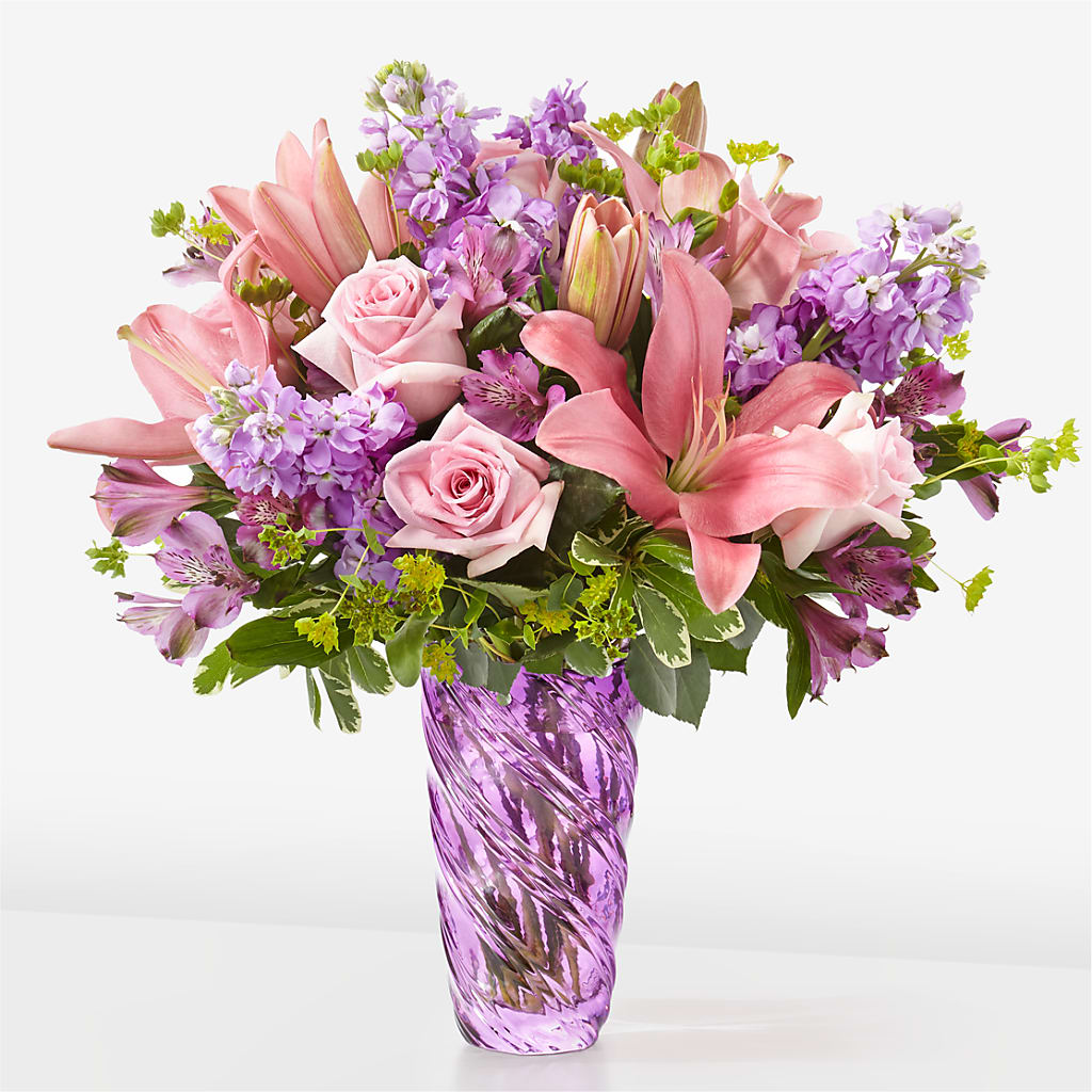 Precious Petals Bouquet with Luxe Swirl Vase – Country Cottage Floral Creations, Conroe TX
