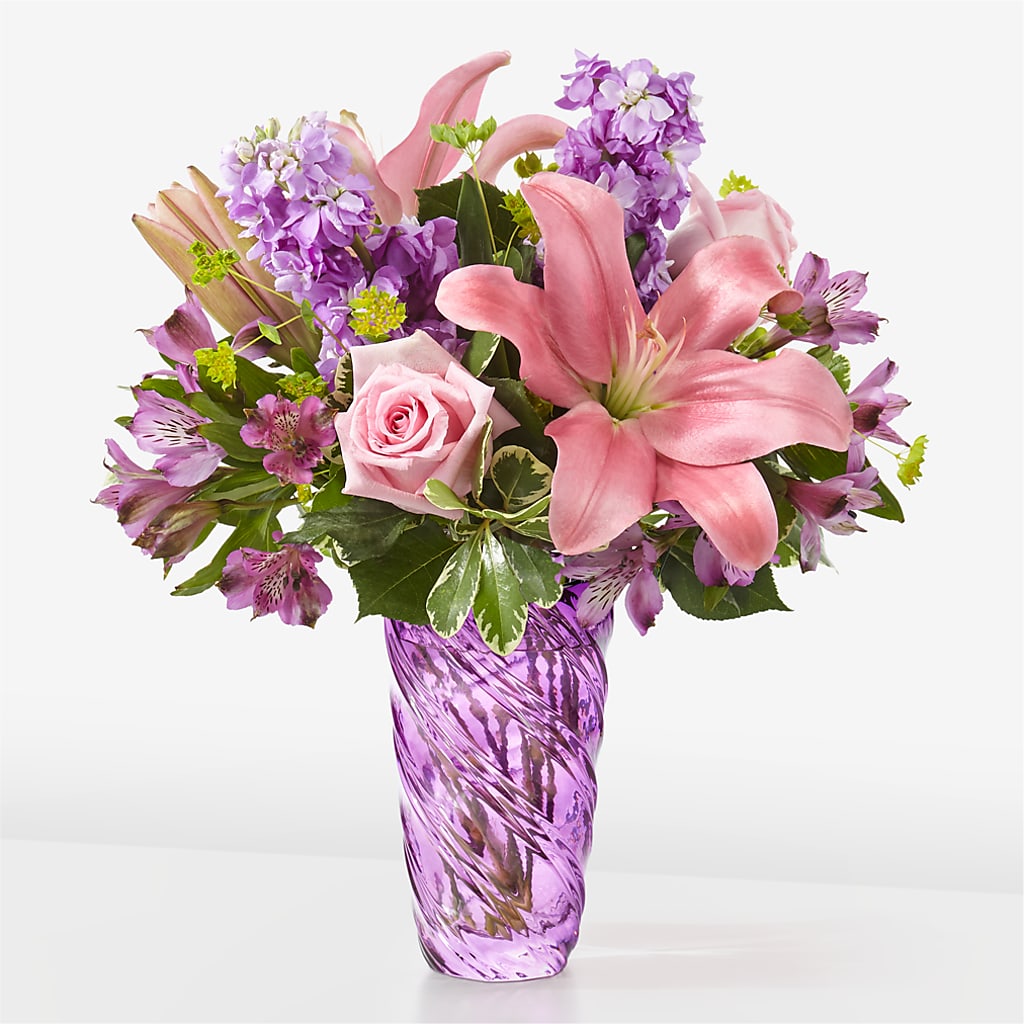 Precious Petals Bouquet with Luxe Swirl Vase – Country Cottage Floral Creations, Conroe TX