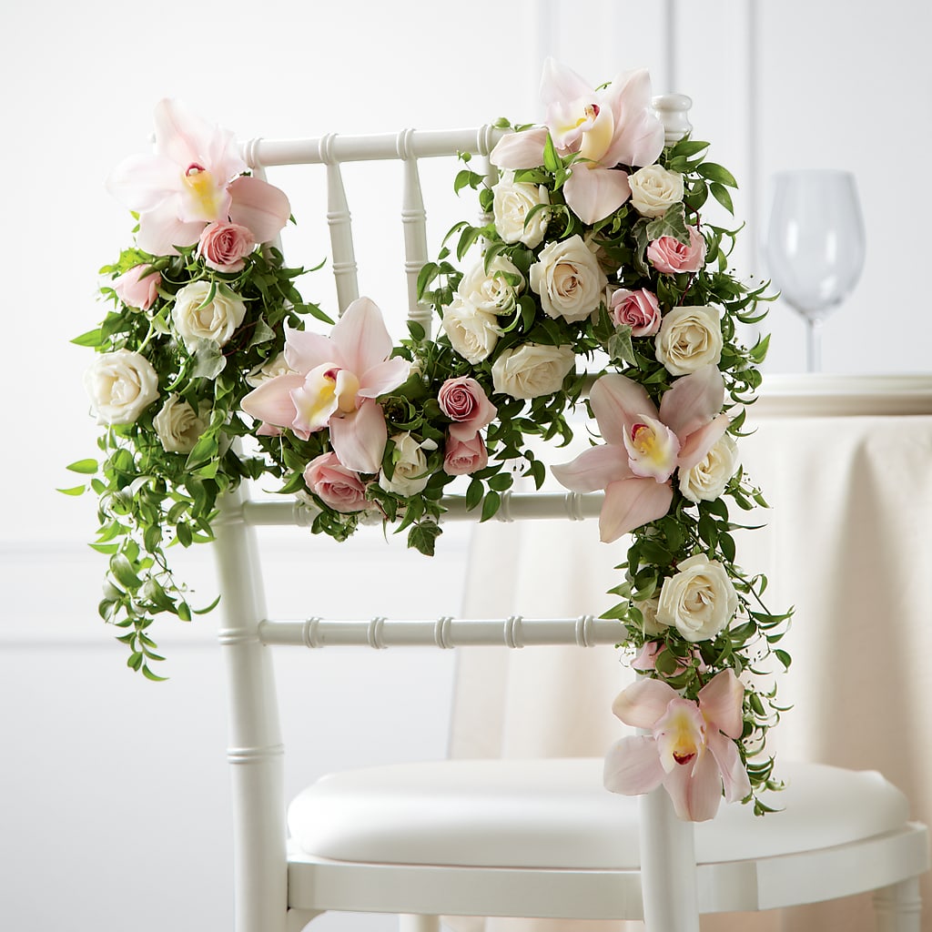 Orchid Rose Chair Décor – Country Cottage Floral Creations, Conroe TX