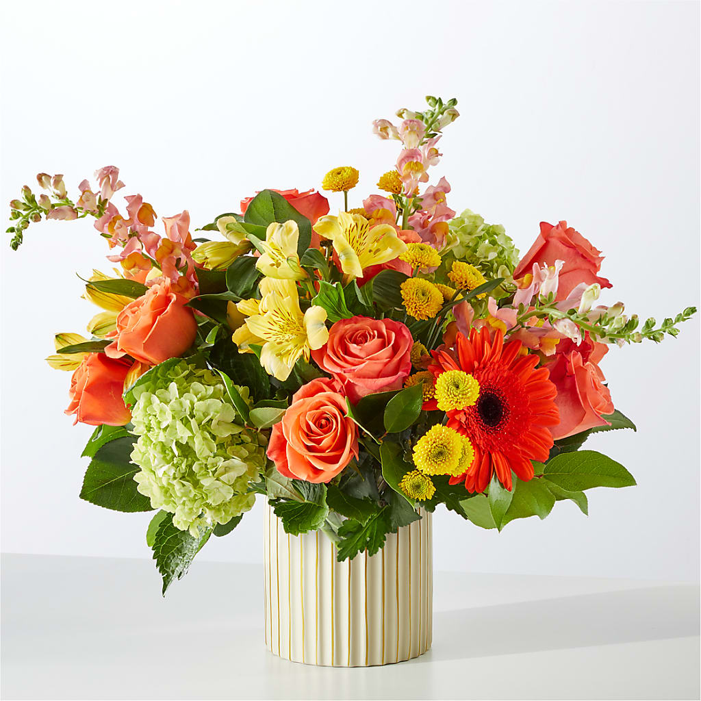 Autumn Sunshine Bouquet with Ivory Vase –  Country Cottage Floral Creations, Conroe TX