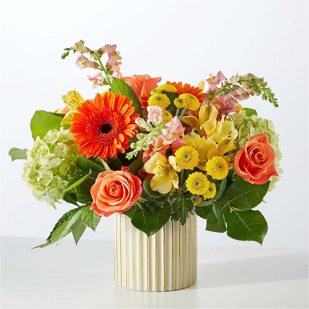 Autumn Sunshine Bouquet with Ivory Vase –  Country Cottage Floral Creations, Conroe TX
